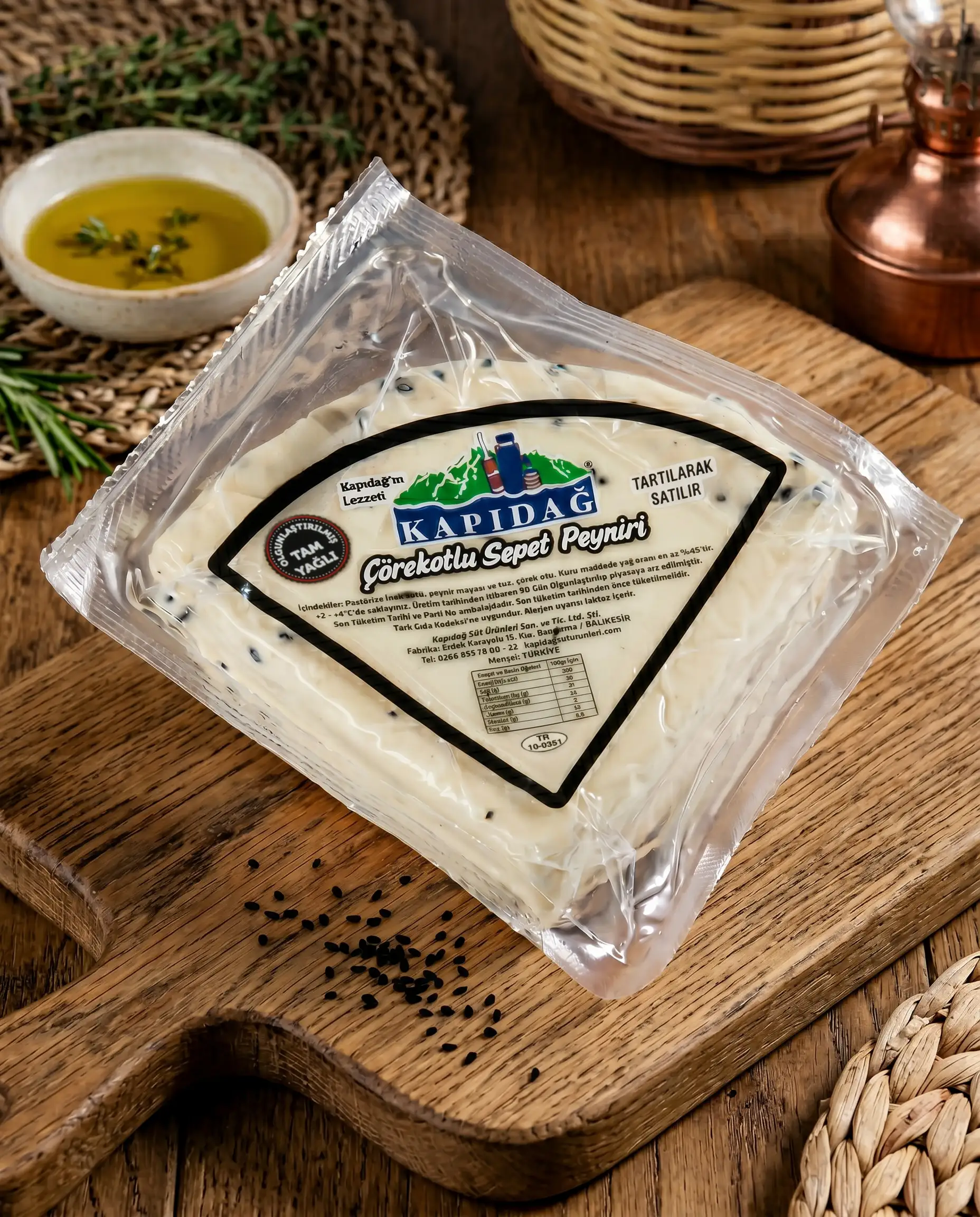 Kapıdağ Tam Yağlı Olgunlaştırılmış Çörekotlu Sepet Peyniri 350 gr
